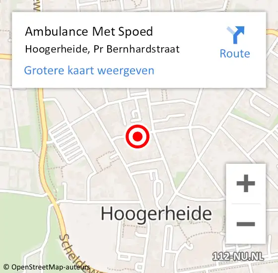 Locatie op kaart van de 112 melding: Ambulance Met Spoed Naar Hoogerheide, Pr Bernhardstraat op 8 mei 2017 04:00