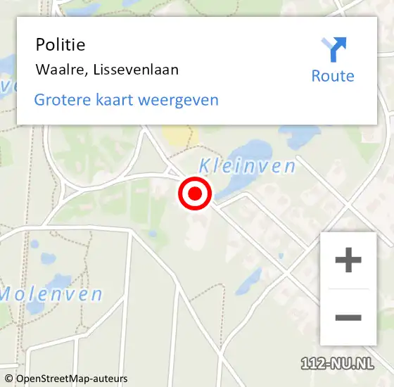 Locatie op kaart van de 112 melding: Politie Waalre, Lissevenlaan op 8 mei 2017 07:28