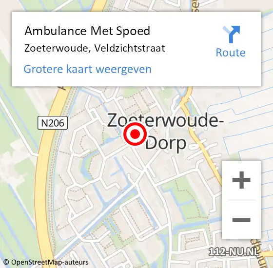 Locatie op kaart van de 112 melding: Ambulance Met Spoed Naar Zoeterwoude, Veldzichtstraat op 8 mei 2017 07:40