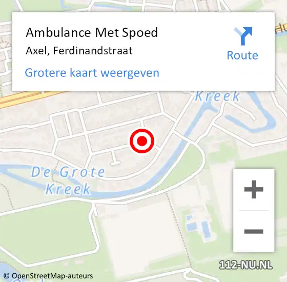 Locatie op kaart van de 112 melding: Ambulance Met Spoed Naar Axel, Ferdinandstraat op 8 mei 2017 08:09