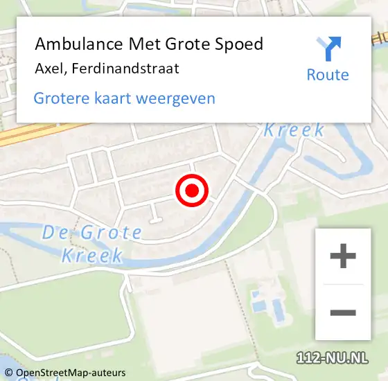 Locatie op kaart van de 112 melding: Ambulance Met Grote Spoed Naar Axel, Ferdinandstraat op 8 mei 2017 08:11