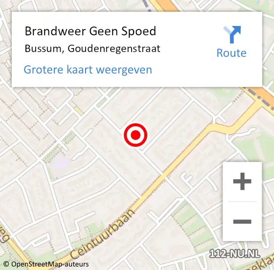 Locatie op kaart van de 112 melding: Brandweer Geen Spoed Naar Bussum, Goudenregenstraat op 8 mei 2017 09:01