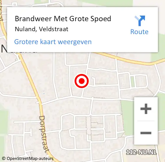 Locatie op kaart van de 112 melding: Brandweer Met Grote Spoed Naar Nuland, Veldstraat op 8 mei 2017 09:05