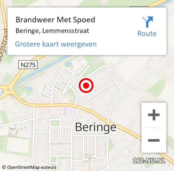 Locatie op kaart van de 112 melding: Brandweer Met Spoed Naar Beringe, Lemmensstraat op 8 mei 2017 09:19