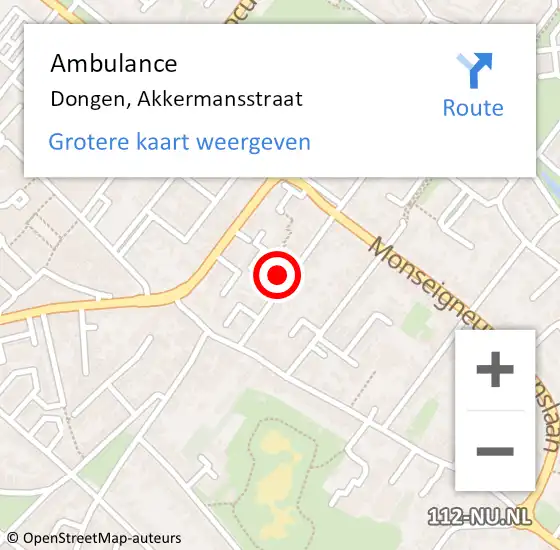 Locatie op kaart van de 112 melding: Ambulance Dongen, Akkermansstraat op 8 mei 2017 11:59