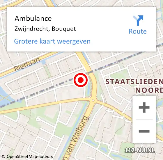 Locatie op kaart van de 112 melding: Ambulance Zwijndrecht, Bouquet op 8 mei 2017 12:02