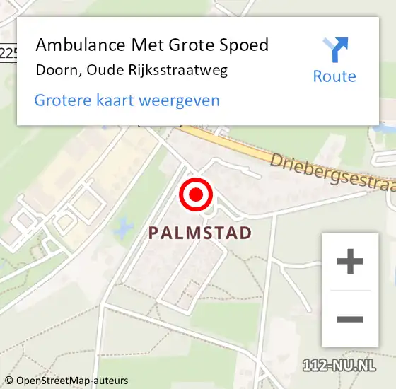 Locatie op kaart van de 112 melding: Ambulance Met Grote Spoed Naar Doorn, Oude Rijksstraatweg op 8 mei 2017 13:11