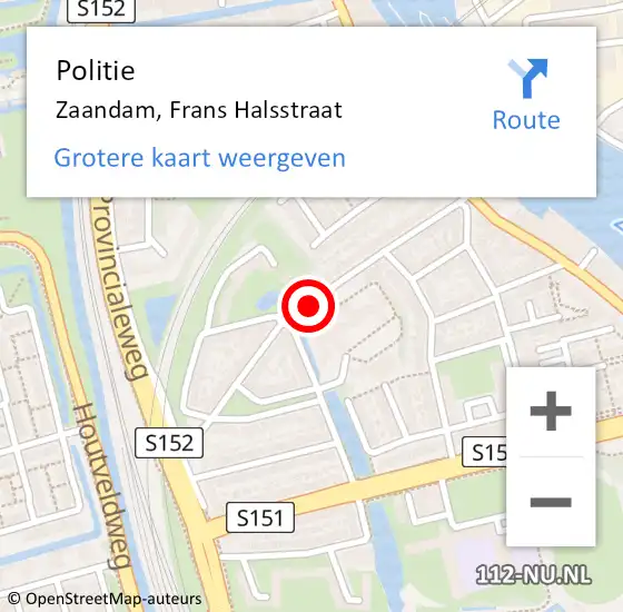 Locatie op kaart van de 112 melding: Politie Zaandam, Frans Halsstraat op 8 mei 2017 14:20