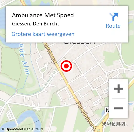 Locatie op kaart van de 112 melding: Ambulance Met Spoed Naar Giessen, Den Burcht op 8 mei 2017 14:28