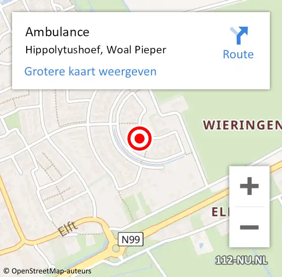 Locatie op kaart van de 112 melding: Ambulance Hippolytushoef, Woal Pieper op 8 mei 2017 15:53