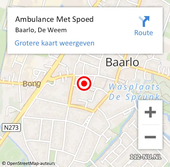 Locatie op kaart van de 112 melding: Ambulance Met Spoed Naar Baarlo, De Weem op 8 mei 2017 17:22