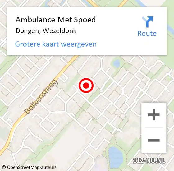 Locatie op kaart van de 112 melding: Ambulance Met Spoed Naar Dongen, Wezeldonk op 8 mei 2017 17:25