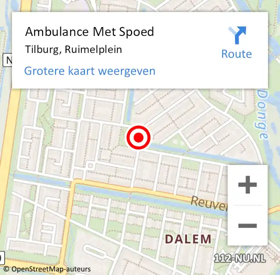 Locatie op kaart van de 112 melding: Ambulance Met Spoed Naar Tilburg, Ruimelplein op 8 mei 2017 18:28