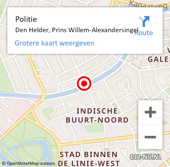 Locatie op kaart van de 112 melding: Politie Den Helder, Prins Willem-Alexandersingel op 8 mei 2017 18:57