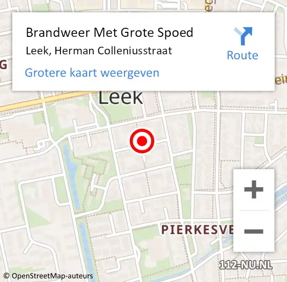 Locatie op kaart van de 112 melding: Brandweer Met Grote Spoed Naar Leek, Herman Colleniusstraat op 8 mei 2017 20:15