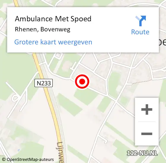 Locatie op kaart van de 112 melding: Ambulance Met Spoed Naar Rhenen, Bovenweg op 9 mei 2017 01:14