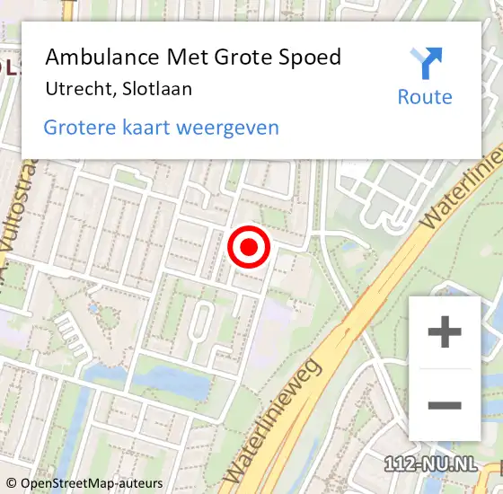 Locatie op kaart van de 112 melding: Ambulance Met Grote Spoed Naar Utrecht, Slotlaan op 9 mei 2017 06:01