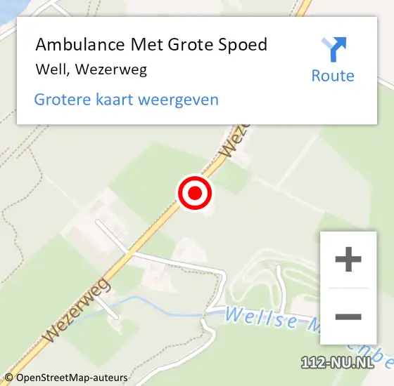 Locatie op kaart van de 112 melding: Ambulance Met Grote Spoed Naar Well, Wezerweg op 9 mei 2017 06:15