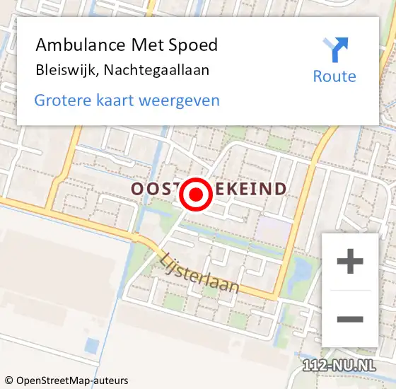 Locatie op kaart van de 112 melding: Ambulance Met Spoed Naar Bleiswijk, Nachtegaallaan op 9 mei 2017 07:47