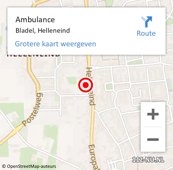 Locatie op kaart van de 112 melding: Ambulance Bladel, Helleneind op 9 mei 2017 08:00