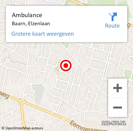 Locatie op kaart van de 112 melding: Ambulance Baarn, Elzenlaan op 9 mei 2017 08:27