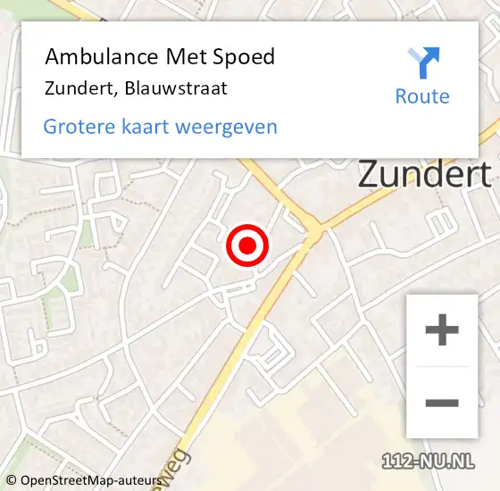 Locatie op kaart van de 112 melding: Ambulance Met Spoed Naar Zundert, Blauwstraat op 9 mei 2017 08:47