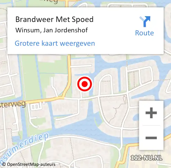 Locatie op kaart van de 112 melding: Brandweer Met Spoed Naar Winsum, Jan Jordenshof op 9 mei 2017 09:17