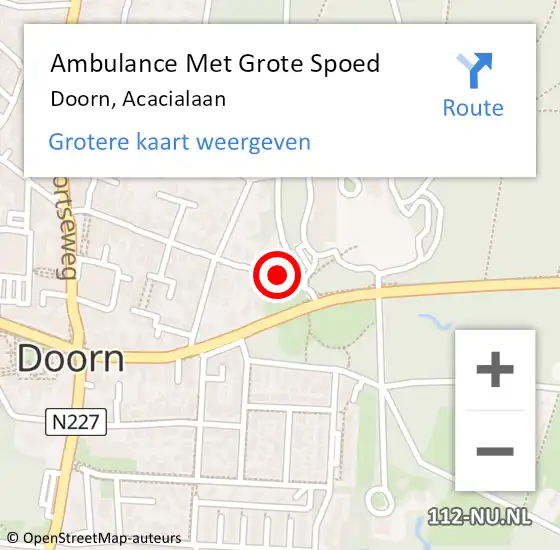 Locatie op kaart van de 112 melding: Ambulance Met Grote Spoed Naar Doorn, Acacialaan op 9 mei 2017 09:18