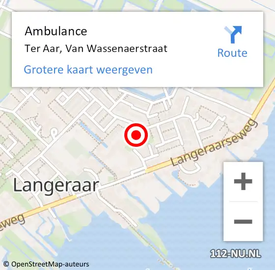 Locatie op kaart van de 112 melding: Ambulance Ter Aar, Van Wassenaerstraat op 9 mei 2017 09:20