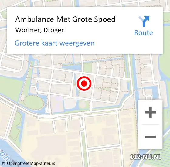 Locatie op kaart van de 112 melding: Ambulance Met Grote Spoed Naar Wormer, Droger op 9 mei 2017 12:00