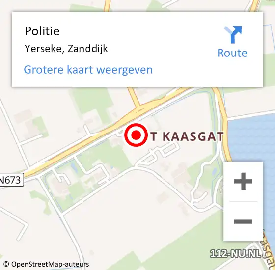 Locatie op kaart van de 112 melding: Politie Yerseke, Zanddijk op 9 mei 2017 12:04