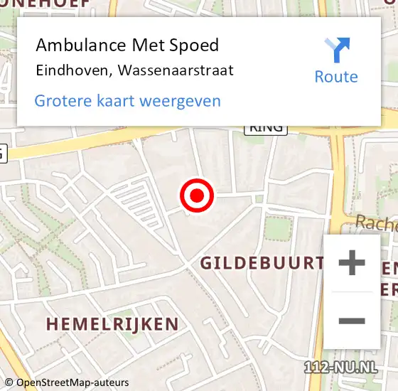 Locatie op kaart van de 112 melding: Ambulance Met Spoed Naar Eindhoven, Wassenaarstraat op 9 mei 2017 12:19