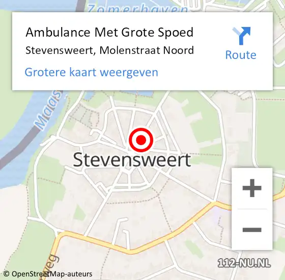 Locatie op kaart van de 112 melding: Ambulance Met Grote Spoed Naar Stevensweert, Molenstraat Noord op 9 mei 2017 12:59