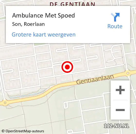 Locatie op kaart van de 112 melding: Ambulance Met Spoed Naar Son, Roerlaan op 9 mei 2017 13:14