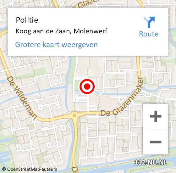 Locatie op kaart van de 112 melding: Politie Koog aan de Zaan, Molenwerf op 9 mei 2017 14:34