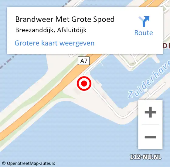 Locatie op kaart van de 112 melding: Brandweer Met Grote Spoed Naar Breezanddijk, Afsluitdijk op 9 mei 2017 15:08