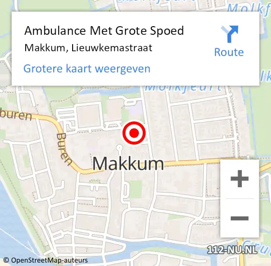 Locatie op kaart van de 112 melding: Ambulance Met Grote Spoed Naar Makkum, Lieuwkemastraat op 9 mei 2017 15:37