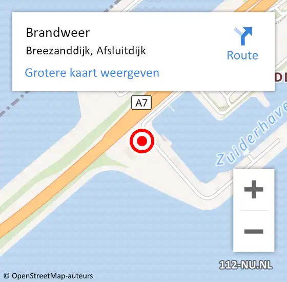 Locatie op kaart van de 112 melding: Brandweer Breezanddijk, Afsluitdijk op 9 mei 2017 15:53