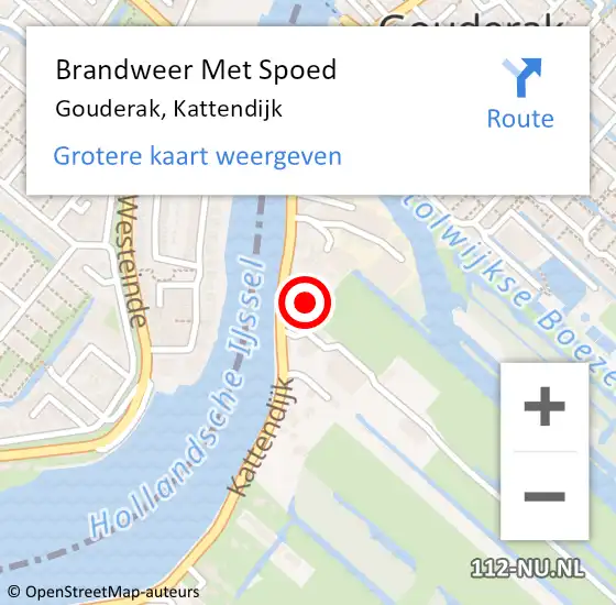 Locatie op kaart van de 112 melding: Brandweer Met Spoed Naar Gouderak, Kattendijk op 9 mei 2017 16:03