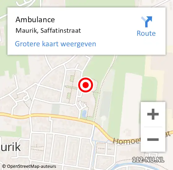 Locatie op kaart van de 112 melding: Ambulance Maurik, Saffatinstraat op 9 mei 2017 16:03