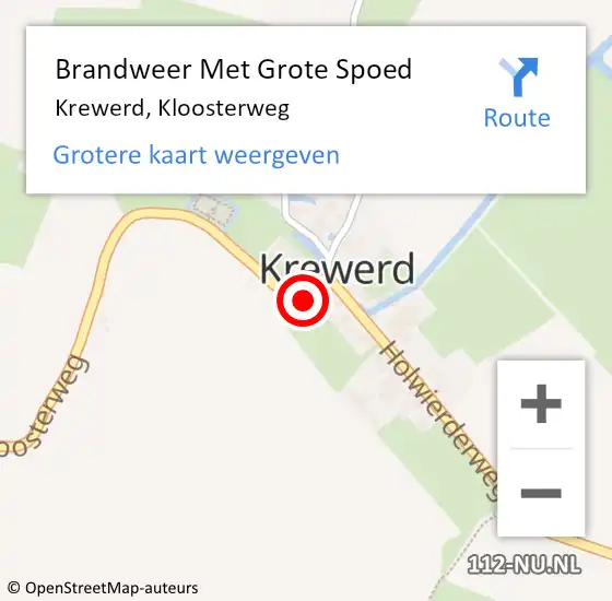 Locatie op kaart van de 112 melding: Brandweer Met Grote Spoed Naar Krewerd, Kloosterweg op 9 mei 2017 16:30