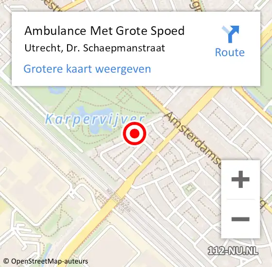 Locatie op kaart van de 112 melding: Ambulance Met Grote Spoed Naar Utrecht, Dr. Schaepmanstraat op 9 mei 2017 16:58