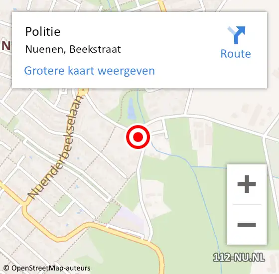 Locatie op kaart van de 112 melding: Politie Nuenen, Beekstraat op 9 mei 2017 17:01