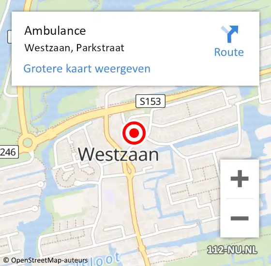 Locatie op kaart van de 112 melding: Ambulance Westzaan, Parkstraat op 9 mei 2017 17:39