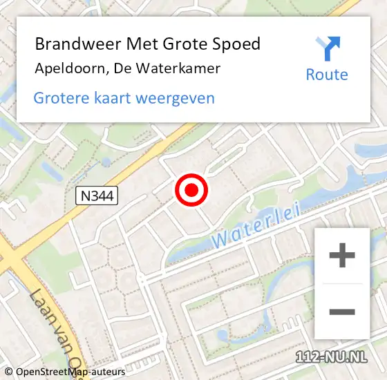 Locatie op kaart van de 112 melding: Brandweer Met Grote Spoed Naar Apeldoorn, De Waterkamer op 9 mei 2017 17:45