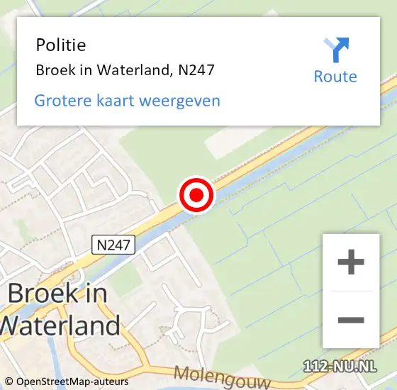 Locatie op kaart van de 112 melding: Politie Broek in Waterland, N247 op 9 mei 2017 18:28