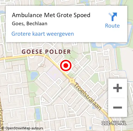 Locatie op kaart van de 112 melding: Ambulance Met Grote Spoed Naar Goes, Bechlaan op 9 mei 2017 18:47