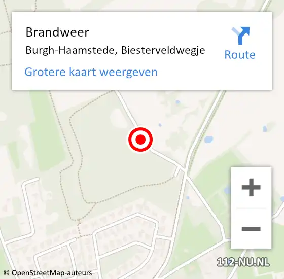 Locatie op kaart van de 112 melding: Brandweer Burgh-Haamstede, Biesterveldwegje op 9 mei 2017 19:32