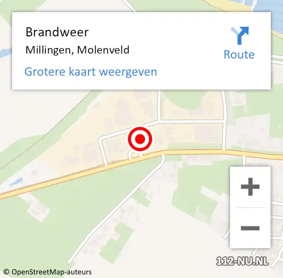 Locatie op kaart van de 112 melding: Brandweer Millingen, Molenveld op 9 mei 2017 19:47