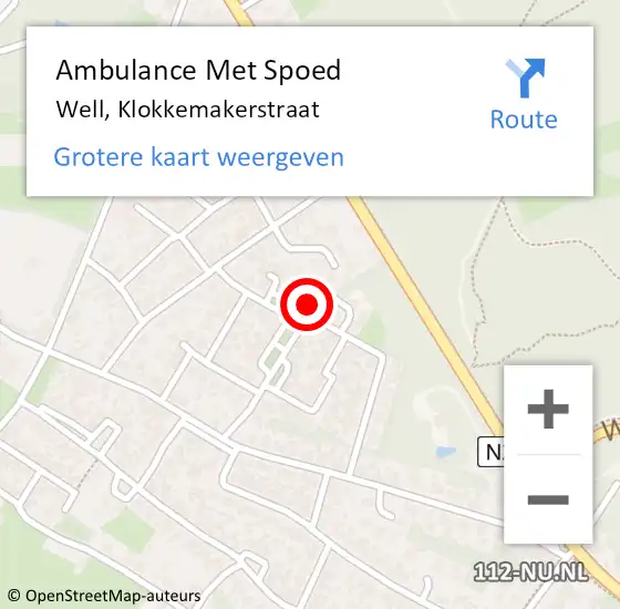 Locatie op kaart van de 112 melding: Ambulance Met Spoed Naar Well, Klokkemakerstraat op 9 mei 2017 20:53